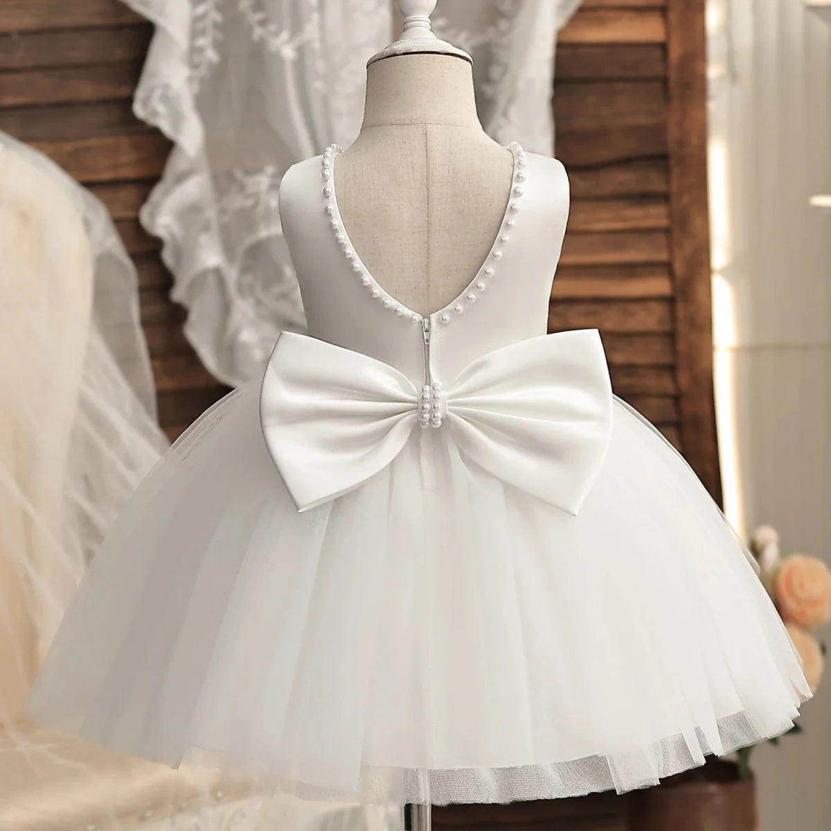 Toddler girl princess ball gown by Showlu Fashion Store, sleeveless elegant first communion dress with floral details for special occasions