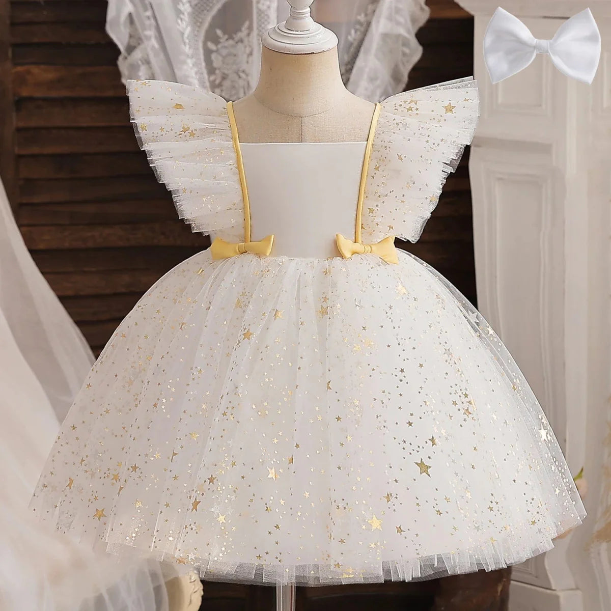 Toddler girl princess ball gown for first communion or baptism, elegant sleeveless flower girl dress in soft pastel fabric