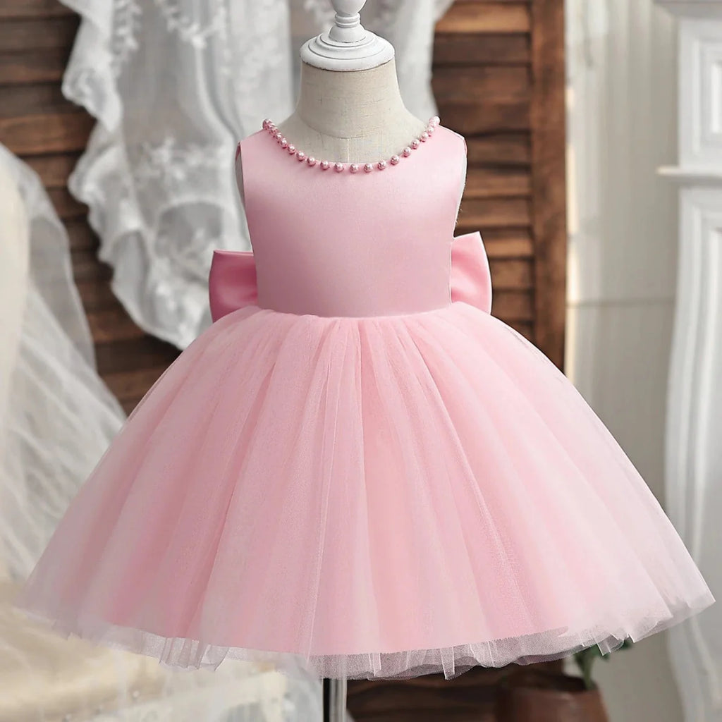 Toddler girl princess ball gown by Showlu Fashion Store, sleeveless elegant dress for first communion or formal occasions.
