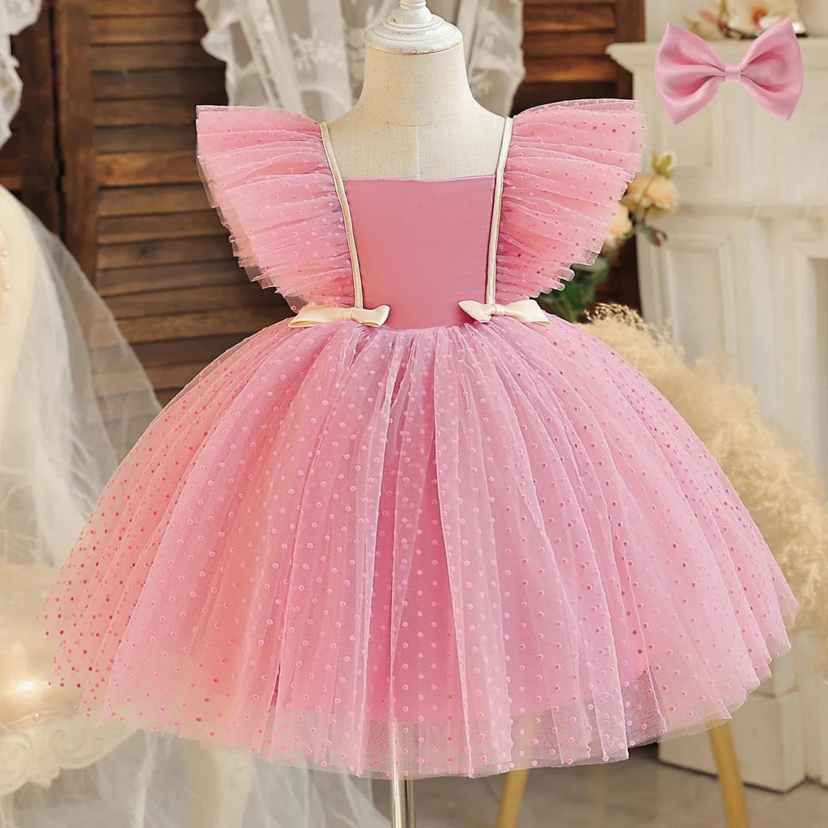 Toddler girl princess ball gown by Showlu Fashion, sleeveless formal dress for first communion, baptism, and special occasions.