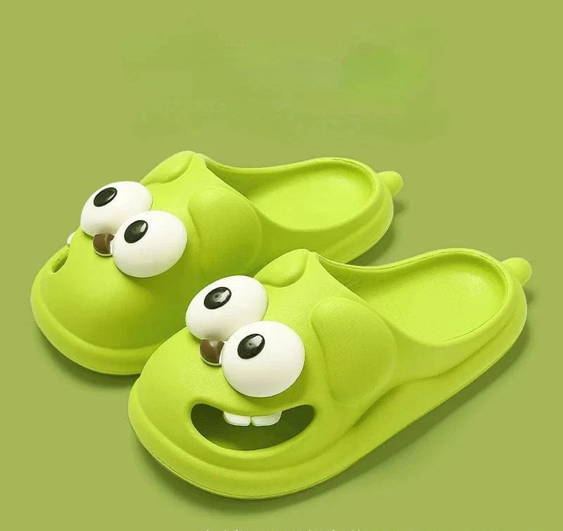 Big Eye Dog Slippers by HININSEN featuring cartoon-style EVA platform sandals with cute, funny dog face design for women