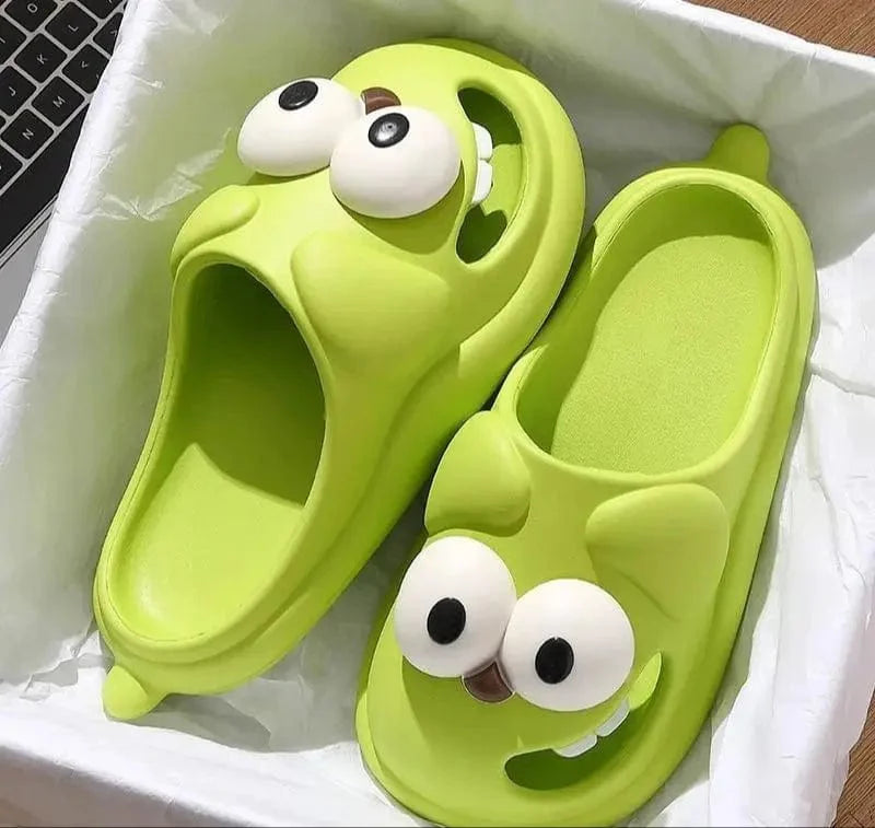 Big eye dog slippers by Showlu Fashion Store, cute cartoon EVA platform slippers with fun dog face design for women.