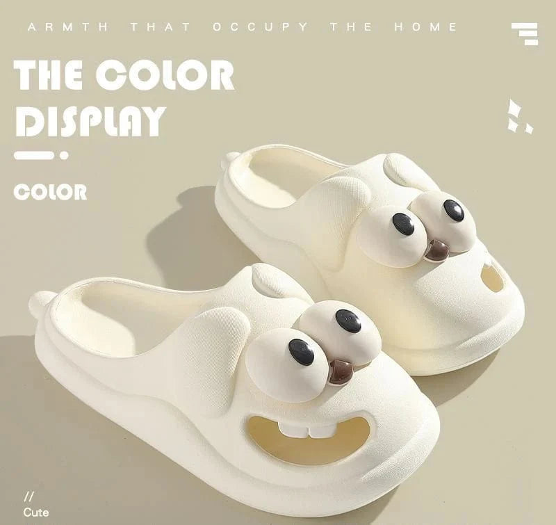 Big Eye Dog slippers by HININSEN, cute cartoon EVA platform sandals featuring playful dog face design for women.