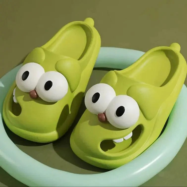Big Eye Dog Slippers by HININSEN, cute cartoon EVA platform sandals featuring playful dog face design for women.