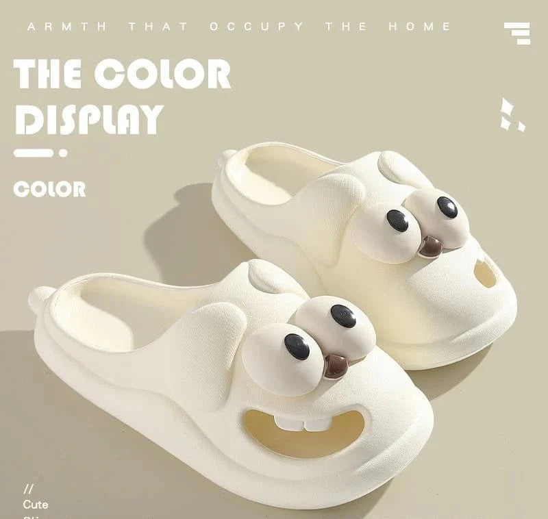 Big Eye Dog Slippers by HININSEN, cute cartoon EVA platform sandals with playful dog face design, ideal for women’s cozy footwear.