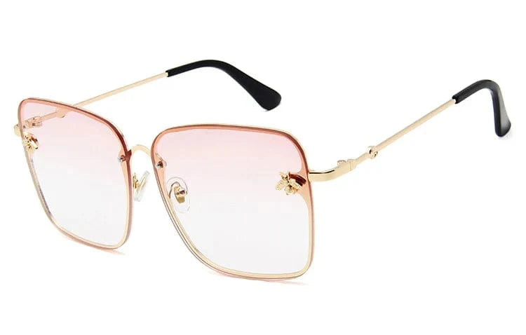 Women's oversized rimless square sunglasses by Showlu Fashion Store with UV400 gradient lenses and small bee design, fashionable sun glasses