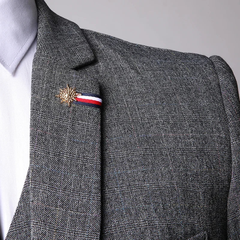 Elegant men's slim fit 3-piece suit with blazer, vest, and pants, perfect for business or formal occasions, by SHOWLU FASHION STORE.