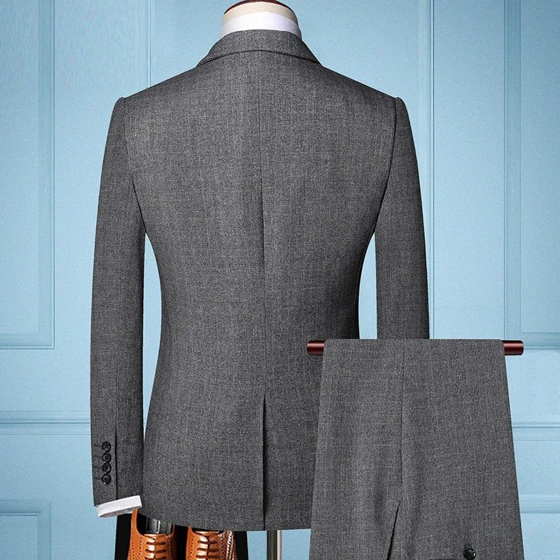 Elegant men's slim fit 3-piece suit from SHOWLU FASHION STORE, includes blazer, vest, and pants for business or formal occasions.