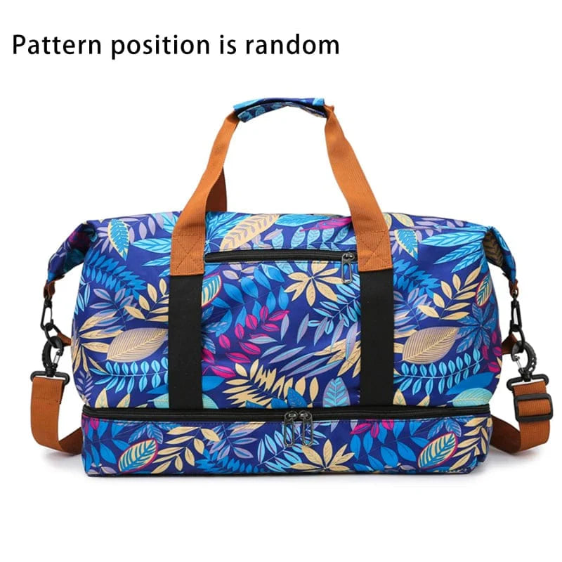 Large capacity LKEEP Oxford travel duffle bag with dry-wet separation for men and women, ideal for short-distance trips and sports.