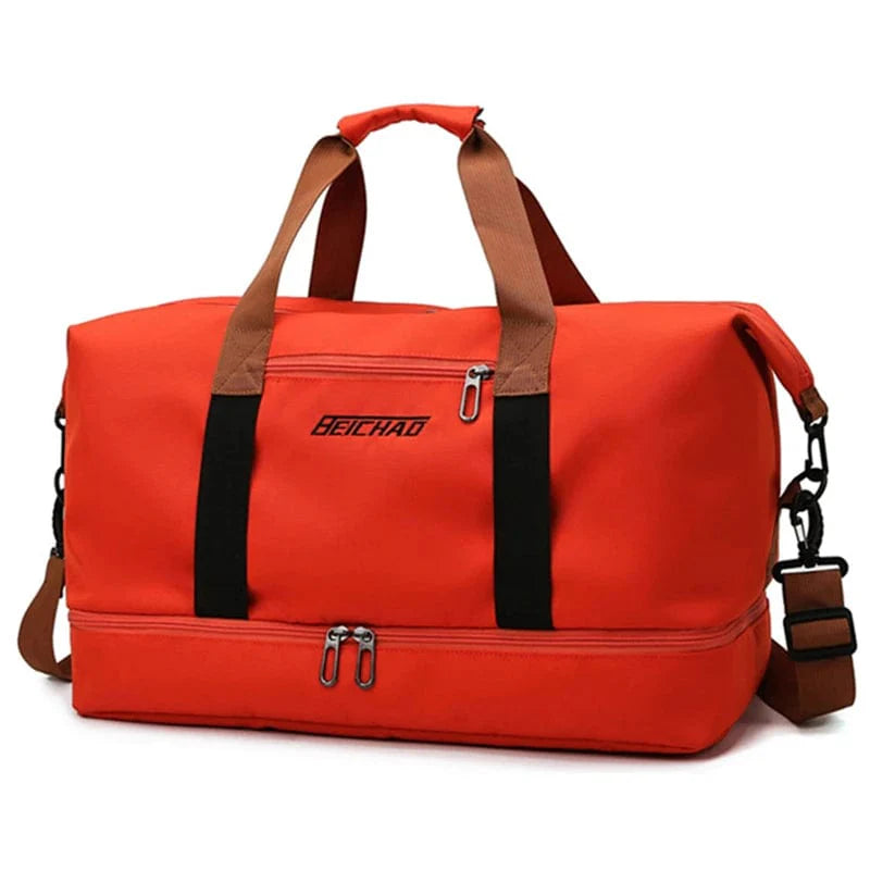 Large capacity LKEEP Oxford travel duffle bag with dry-wet separation, suitable for men and women, ideal for short trips and sports.