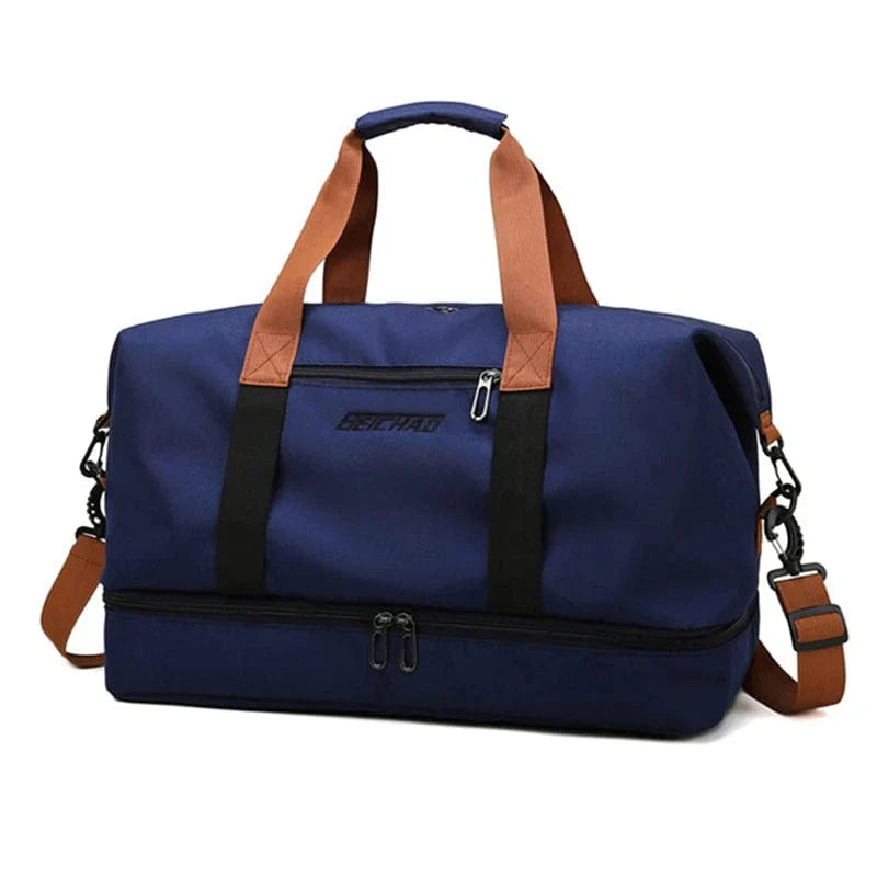 Large capacity LKEEP Oxford travel duffle bag with dry-wet separation, suitable for men and women, ideal for short-distance trips.