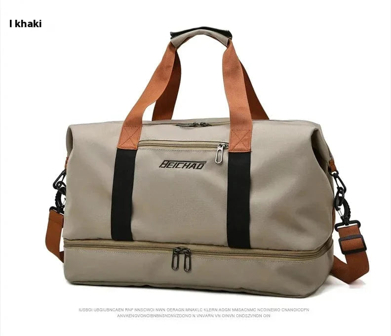 Showlu Oxford travel duffle bag with shoulder strap, portable gym and weekend bag, black fabric, compact carry-on luggage.