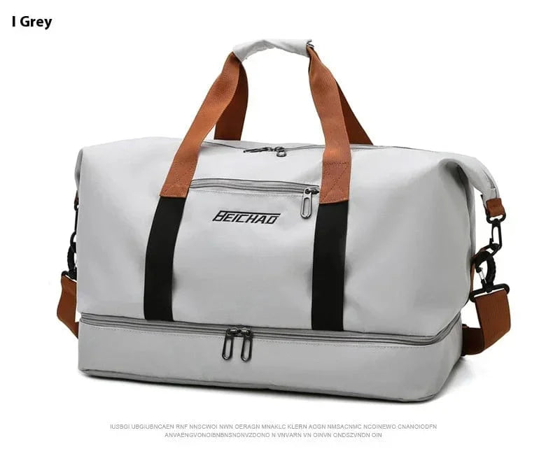 Showlu Oxford travel duffle bag with shoulder strap, portable gym and weekend bag, black fabric with multiple compartments.