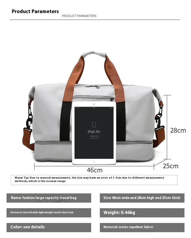 Showlu Oxford Travel Duffle Bag with shoulder strap, portable gym and weekend bag in black canvas with leather accents.