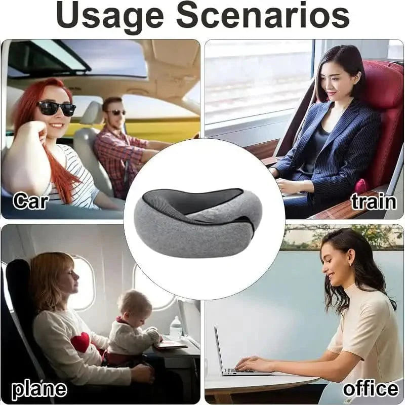 Showlu Fashion memory foam U-shaped travel neck pillow with soft cotton cover, designed for neck support and comfort during travel.