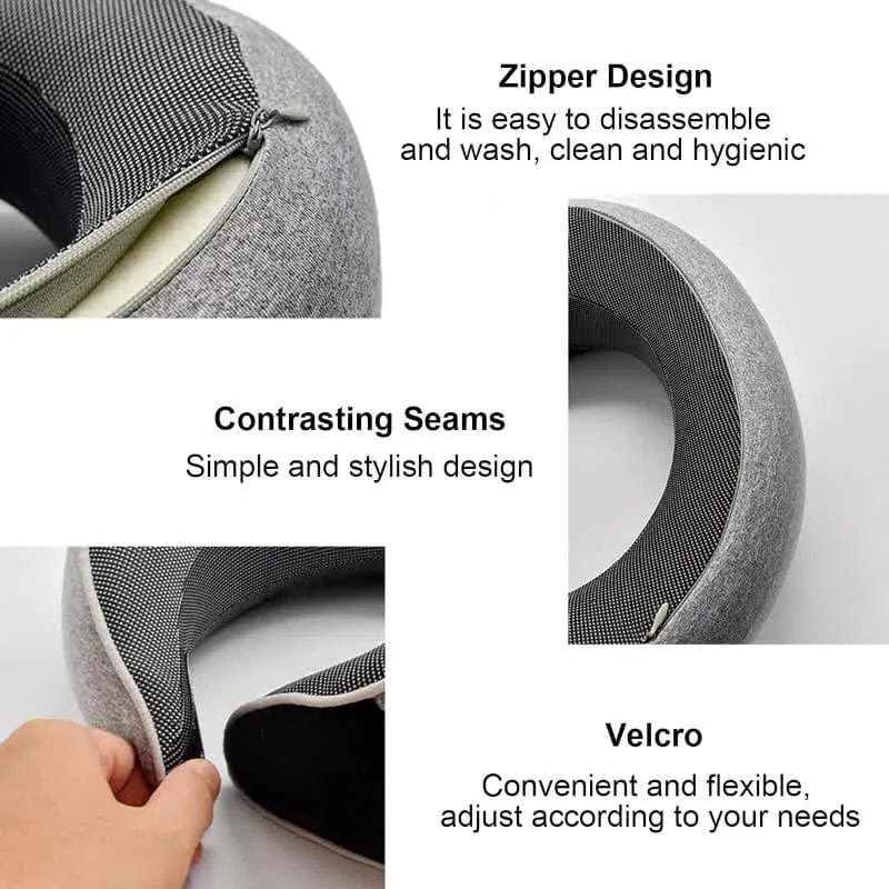 Showlu Fashion memory foam U-shaped travel neck pillow with soft cotton cover, offers neck support and comfort for travel.
