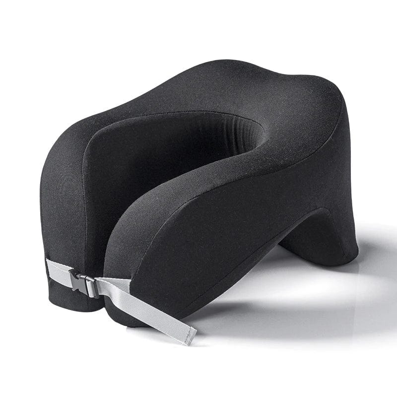 U-shape memory foam travel neck pillow by Showlu for airplane support and comfortable sleep during flights or office naps.