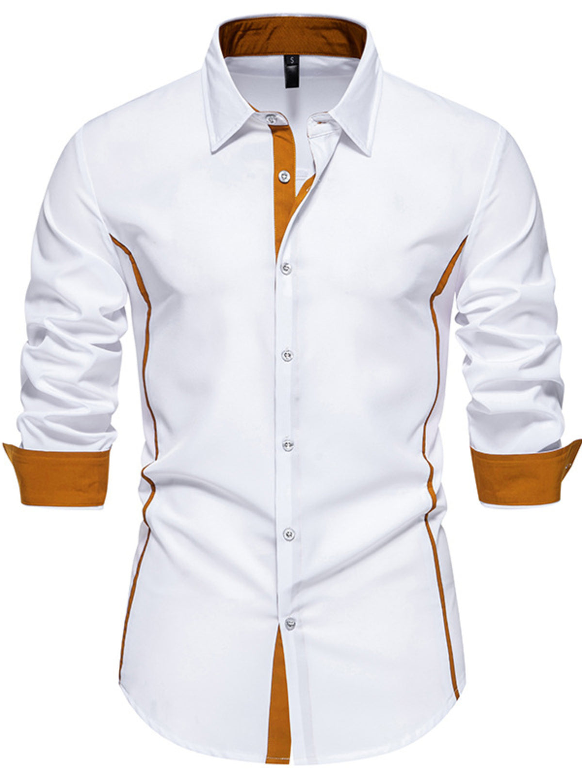 Men's contrast trim button-down shirt from Trendsi, featuring a classic collar and long sleeves, casual tops for men.