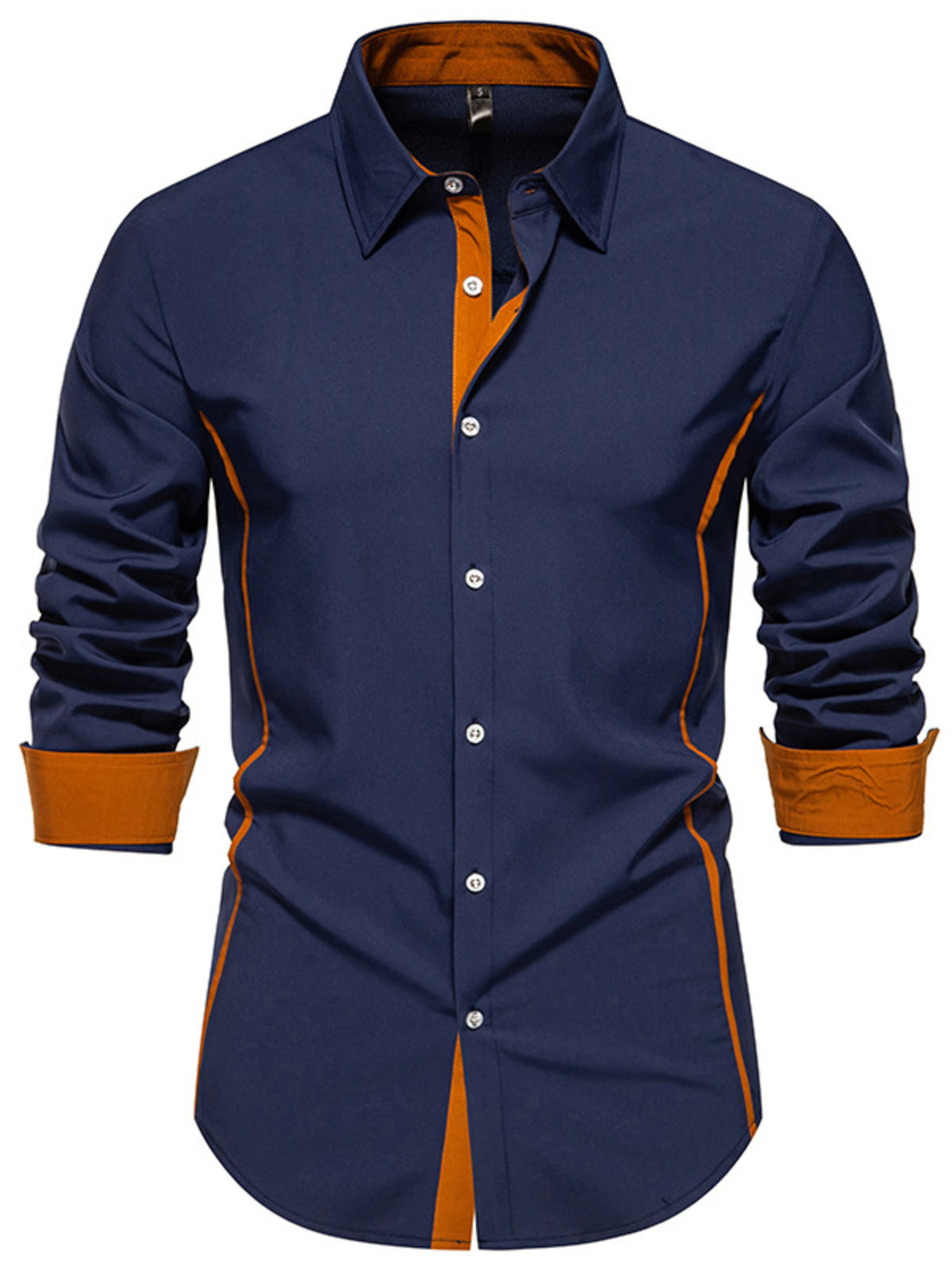 Men's contrast trim button-down shirt from Trendsi, featuring a classic collar and long sleeves in a casual top style.