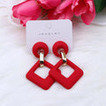 KWHY Geometric Hollow Square Acrylic Dangle Earrings for Women, trendy blue, white, and pink statement jewelry.