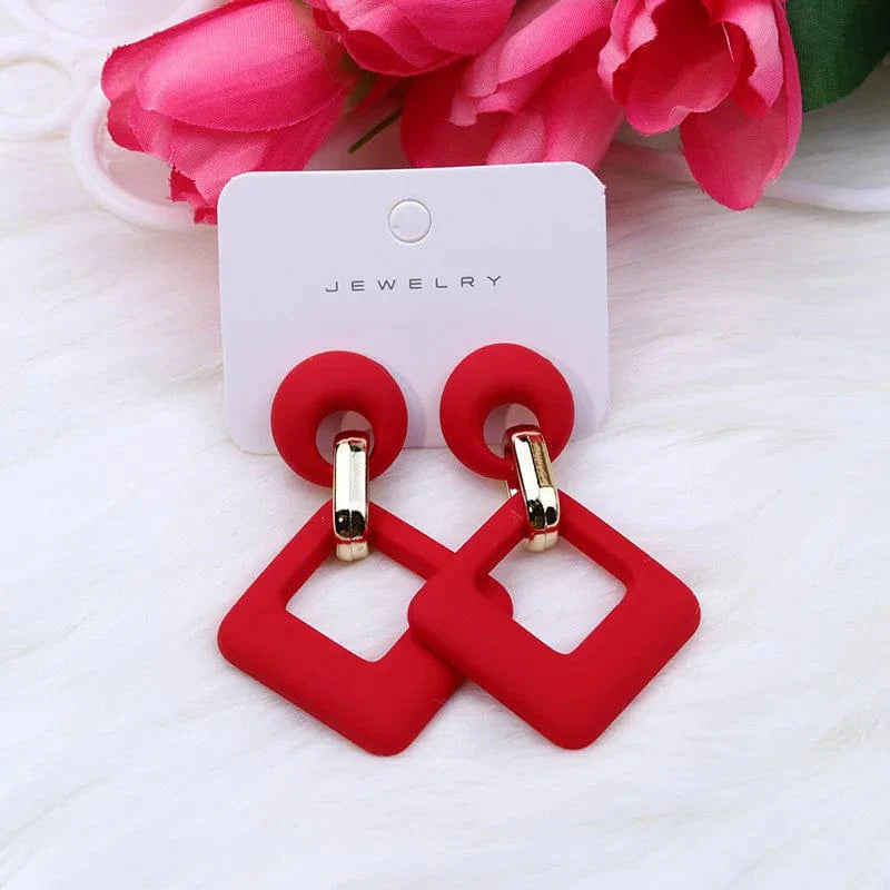 KWHY Geometric Hollow Square Acrylic Dangle Earrings for Women, trendy blue, white, and pink statement jewelry.