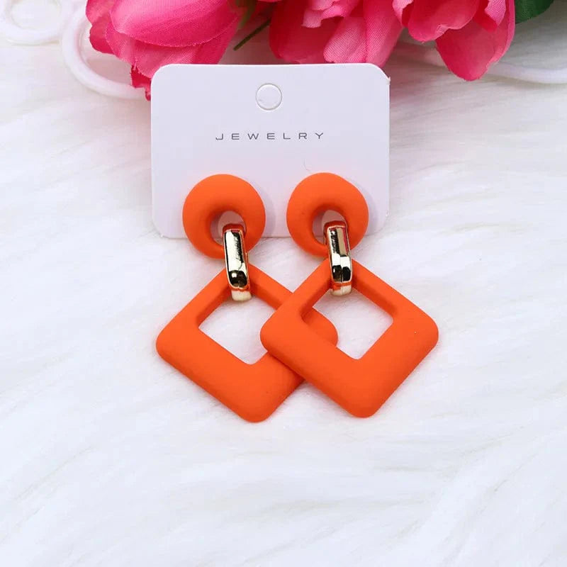 Blue, white, and pink geometric hollow square acrylic dangle earrings for women by Showlu Fashion Store, trendy Korean-inspired jewelry.