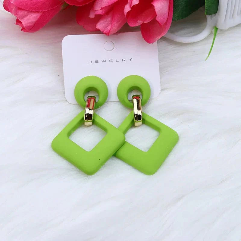 Blue, white, and pink geometric hollow square acrylic dangle earrings for women, stylish statement jewelry by Showlu Fashion Store