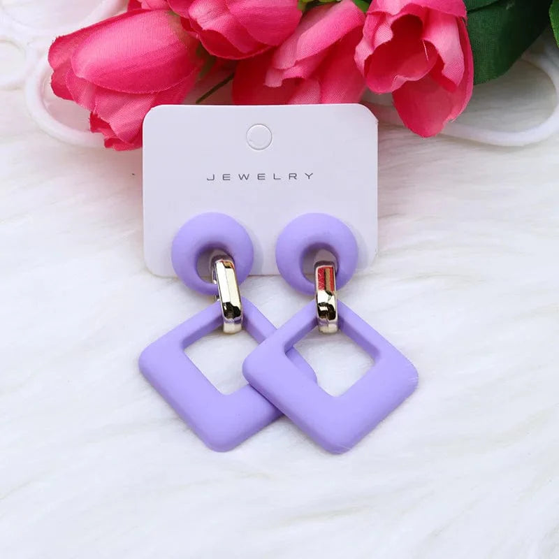 KWHY Geometric Hollow Square Acrylic Dangle Earrings for Women in blue, white, and pink featuring modern Korean-inspired design