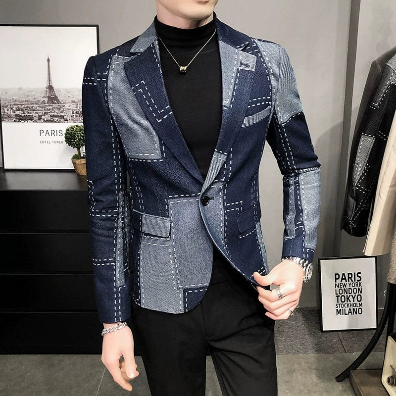 SHOWLU men's slim-fit wool suit jacket in Korean style with color block design, perfect for spring and autumn fashion.