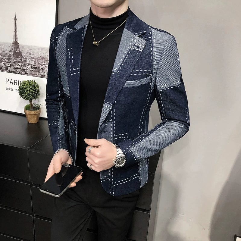 SHOWLU men's slim-fit wool suit jacket in Korean style with color block design, perfect for spring and autumn fashion.