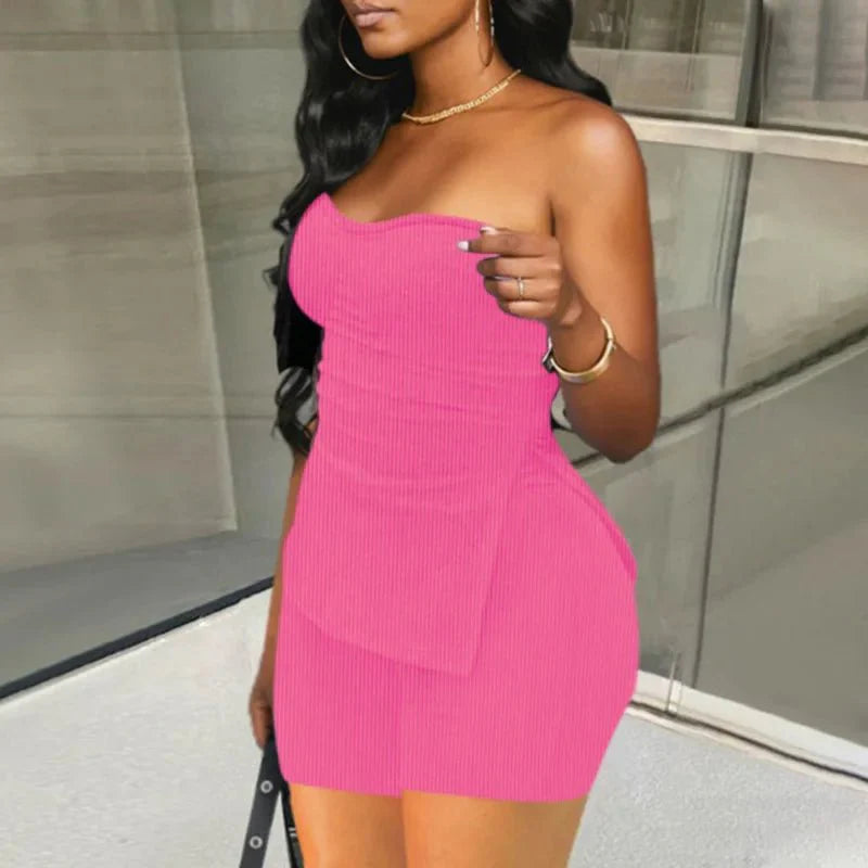 SHOWLU Women's two-piece summer knit outfit with sleeveless top and shorts, casual Y2K style, perfect for streetwear.