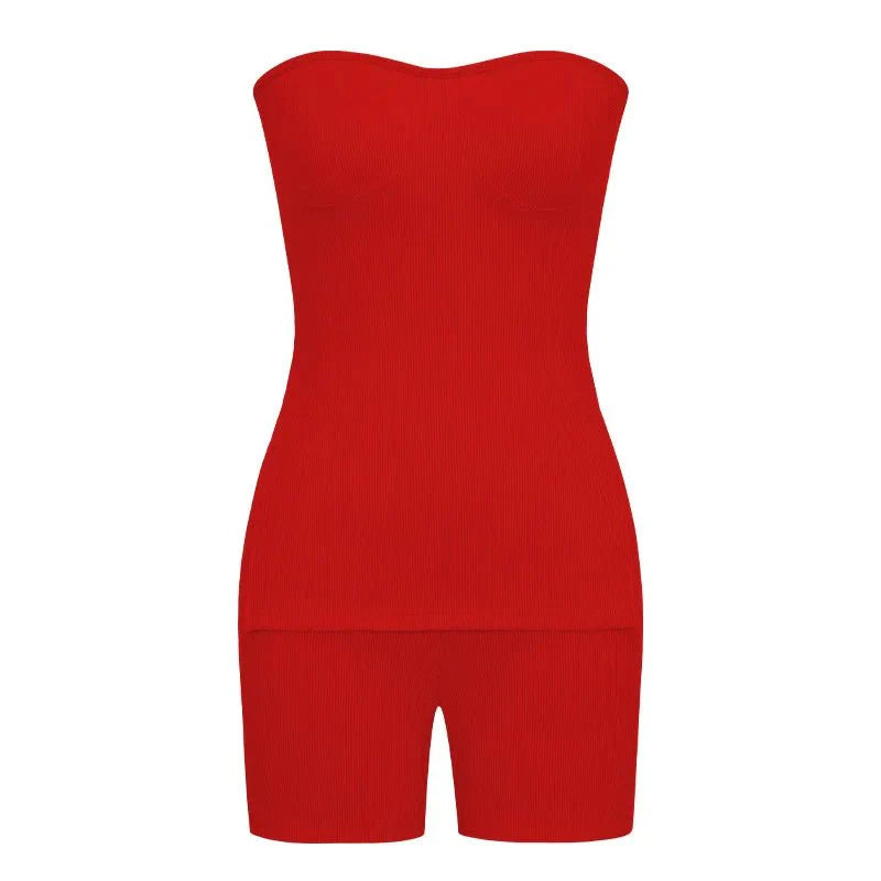 SHOWLU Women's two-piece summer knit outfit with sleeveless top and shorts, casual Y2K style for streetwear and warm weather.