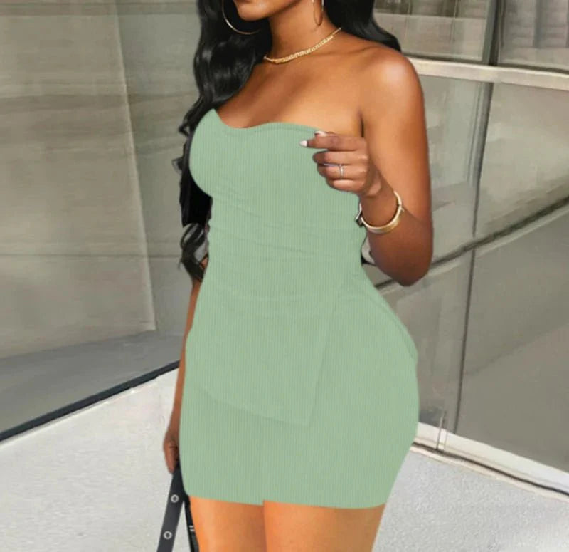 SHOWLU Women's two-piece summer knit outfit with sleeveless top and shorts, casual Y2K style, perfect for streetwear and warm weather.