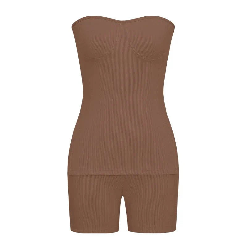 SHOWLU Women's two-piece summer knit outfit with sleeveless top and shorts, casual and versatile streetwear for warm weather.