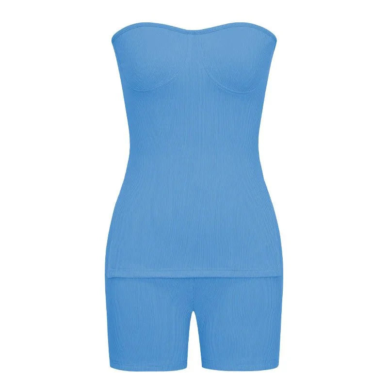SHOWLU Women's two-piece summer knit outfit with sleeveless top and shorts, casual and versatile streetwear for women.