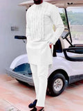 Wulend Men's African 2-Piece Suit with dashiki print shirt and matching slim-fit pants, traditional African wedding or party outfit