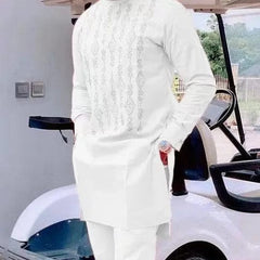 Two Pieces Set Men African Suit Long Sleeve Round Collar Print Shirt Pants Africa Traditional Wedding Party Outfits Slim Suits - SHOWLU FASHION STORE