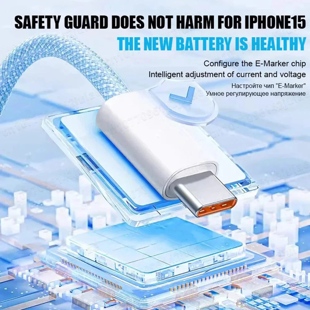 Showlu PD 35W USB C fast charging cable for iPhone 15 Pro Max, 1m or 2m length, durable Type-C connector cable.