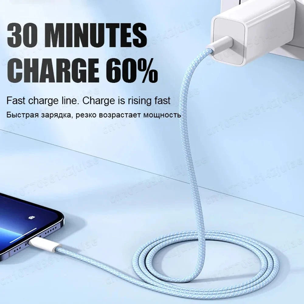 Showlu PD 35W USB-C fast charging cable for iPhone 15 Pro Max, 1 to 2 meters, durable and compatible with Apple devices.