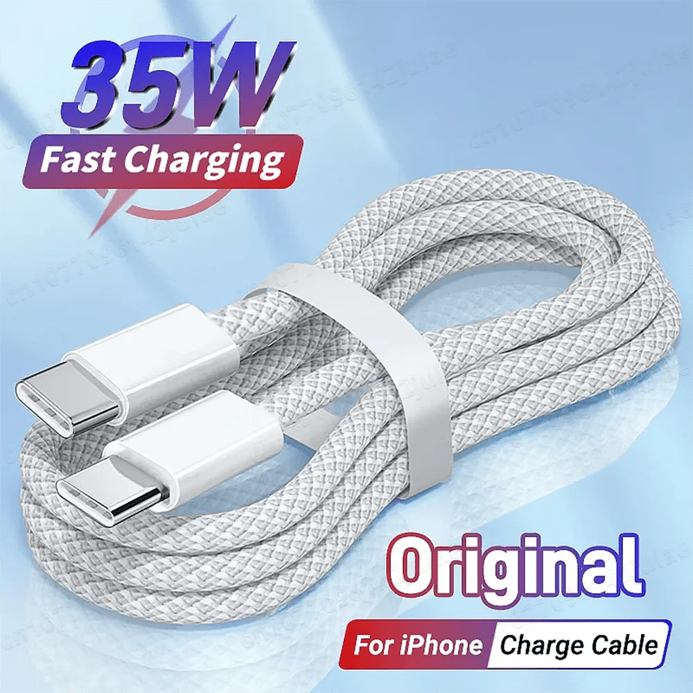 Showlu PD 35W USB-C fast charging cable for iPhone 15 Pro Max, 1M and 2M lengths, durable and compatible with Apple devices.