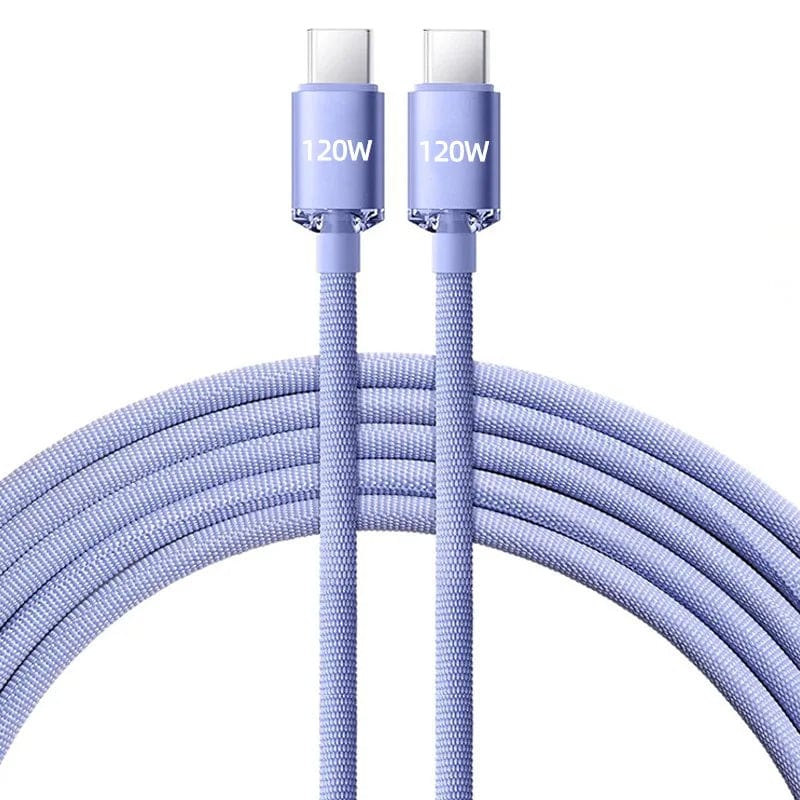 Showlu 120W USB-C to Type-C nylon braided fast charging cable, 1 meter long, designed for quick device charging and data transfer.