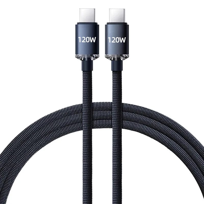 Showlu 120W USB-C to Type-C nylon braided charging cable, 1 meter long, designed for fast charging and durable use.