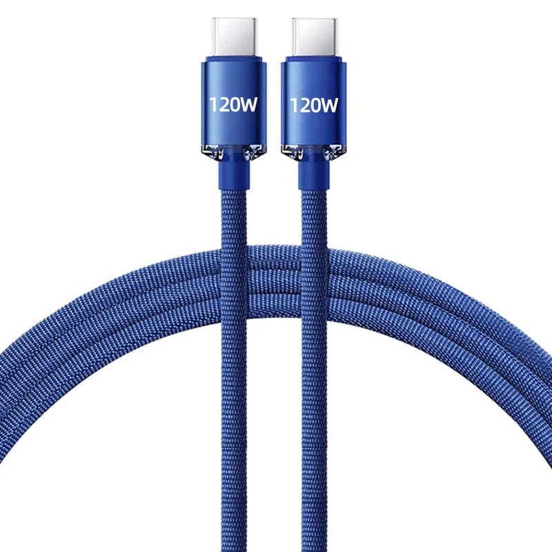 Showlu 120W USB-C to Type-C nylon braided fast charging cable, 1 meter long, with durable design and flexible braided exterior.