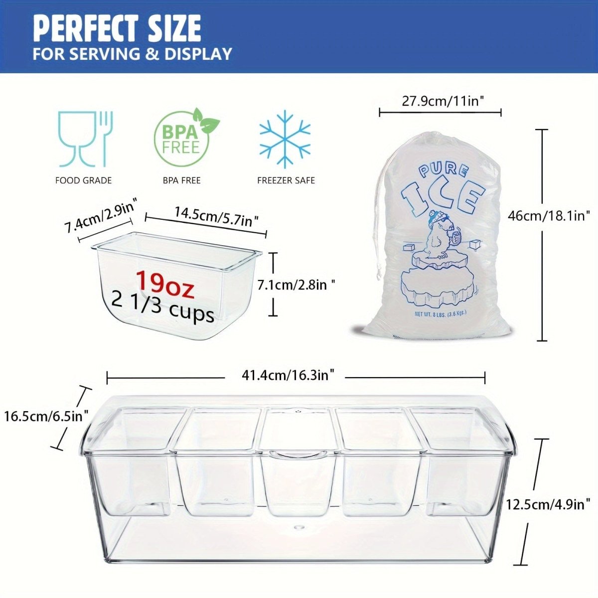 Showlu Chilled Condiment Server Tray with 5 compartments and lid, designed for holding and serving chilled condiments and sauces.