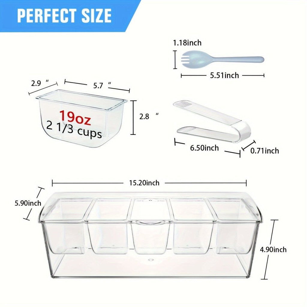 Showlu chilled condiment server tray with five compartments and lid, designed for ice and food presentation.