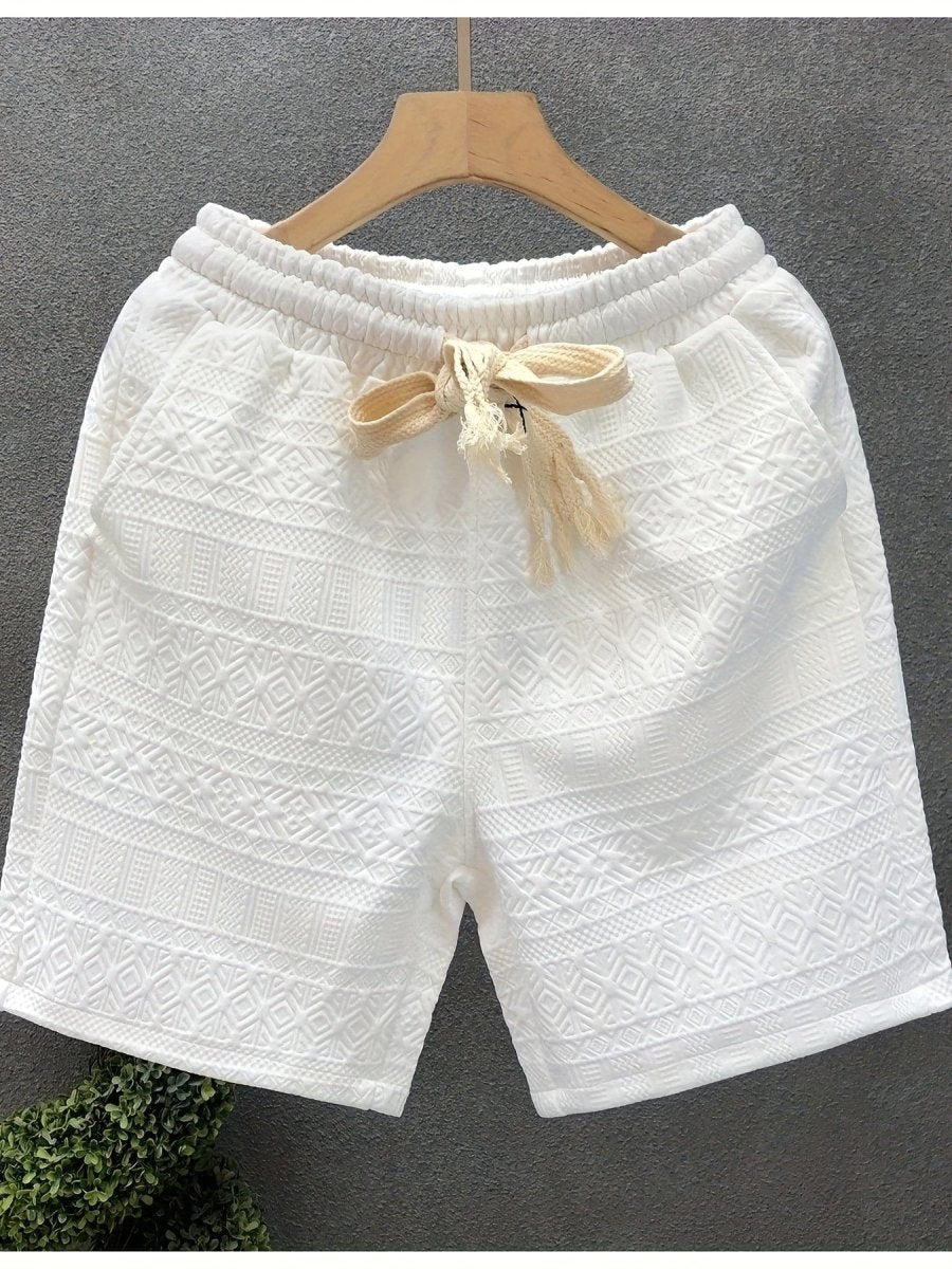 SHOWLU Men's textured drawstring shorts with breathable fabric, relaxed fit, adjustable waist, ideal for summer outdoor and beach wear.