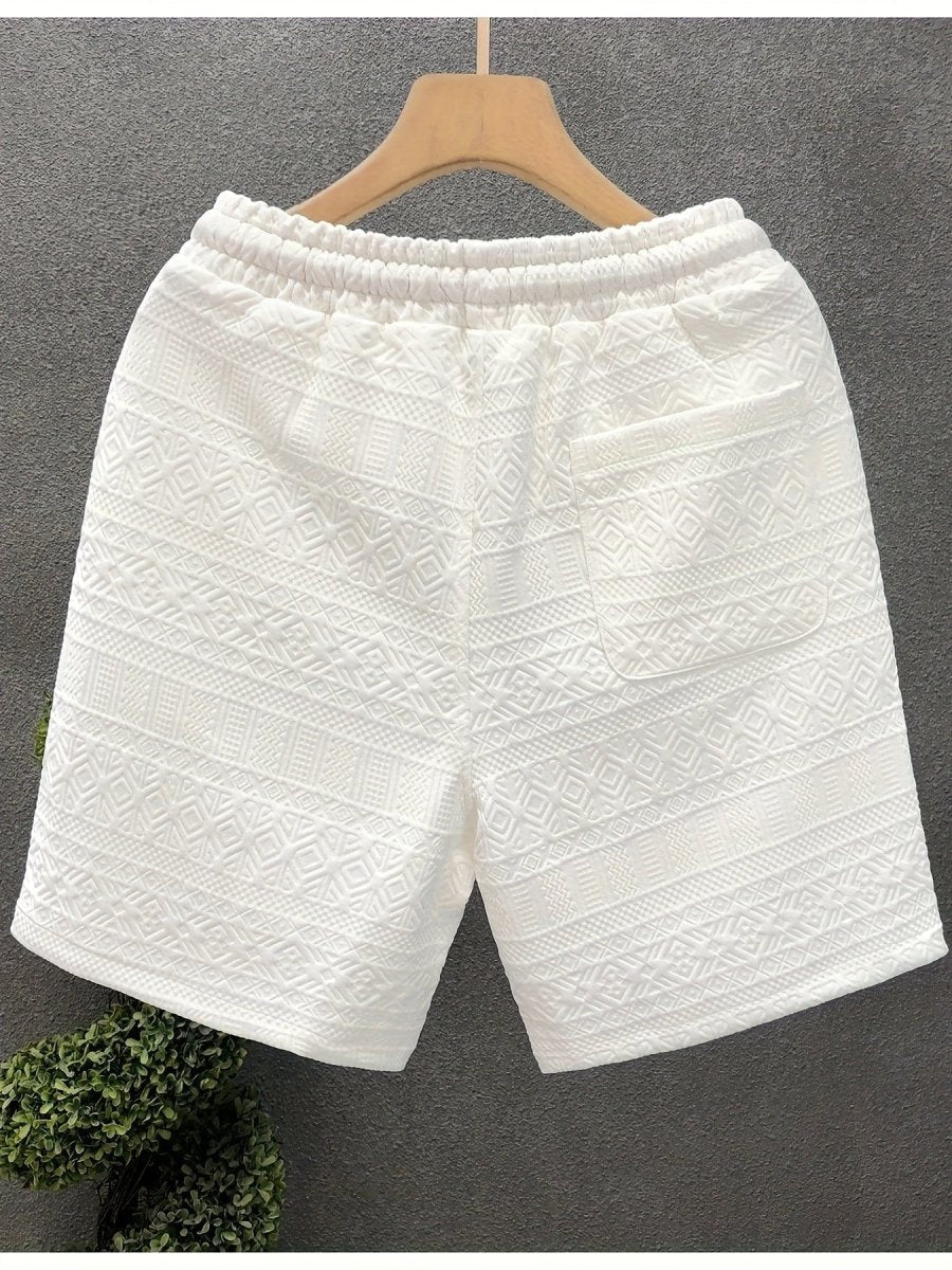 SHOWLU Men's textured drawstring shorts with breathable fabric, relaxed fit, adjustable waist, perfect for summer outdoor and beach wear.