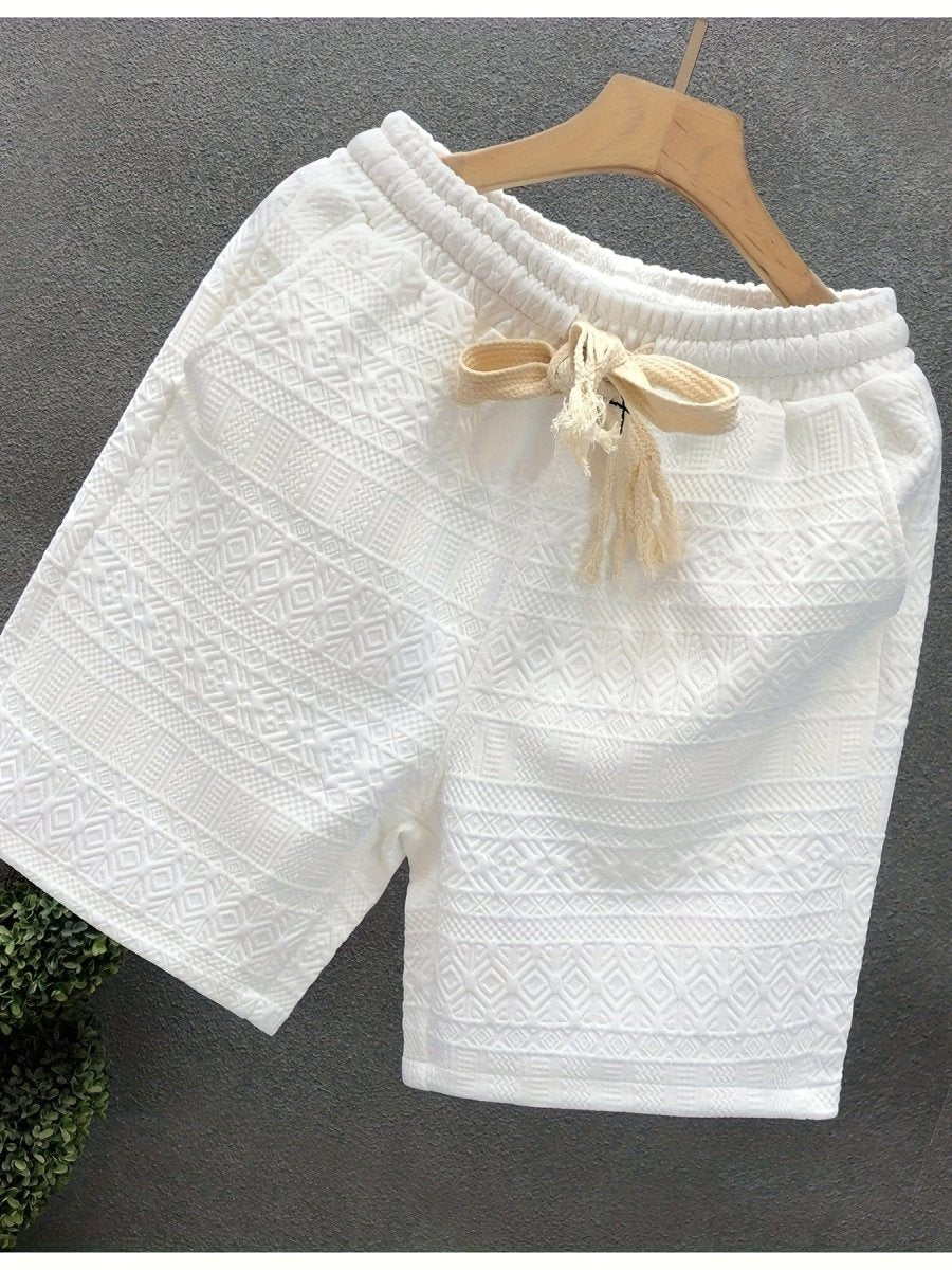 SHOWLU men's textured drawstring shorts with breathable fabric, relaxed fit, adjustable waist, ideal for summer outdoor and beach wear.