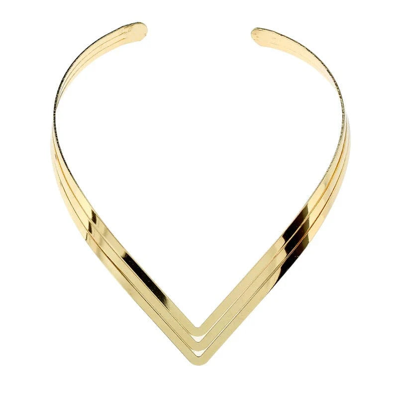 Glossy metal collar necklace in European and American style, featuring a unique fake collar design by Showlu Fashion.