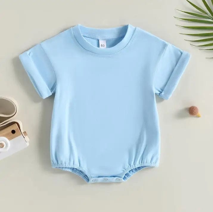Unisex Baby Boy Girl Solid Color Short Sleeve Bubble Romper Oversized T-Shirt Bodysuit Top Summer Baby Jumpsuits Clothes - SHOWLU FASHION STORE